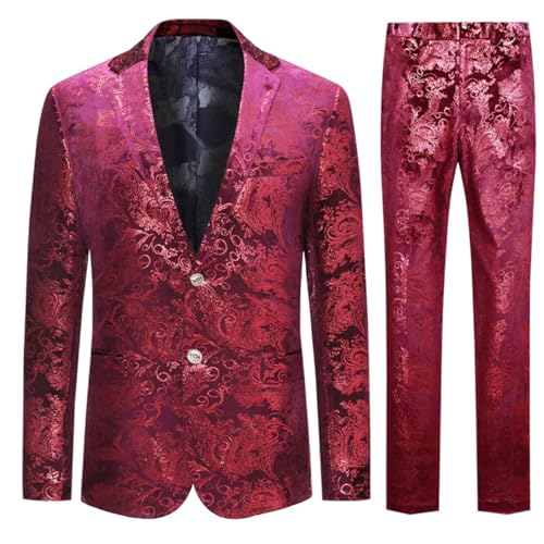 Allthemen Herren Anzug Jacquard Anzüge 2 Teilig Paisley Smoking für Hochzeit Party Rot S von Allthemen