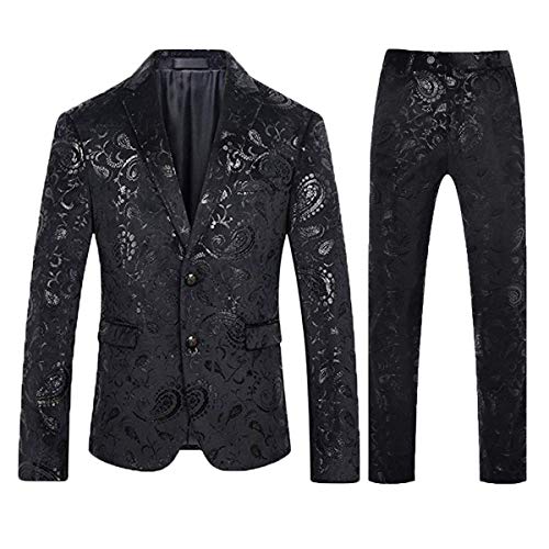 Allthemen Jacquard Smoking Herren Anzug Fallendes Revers 2 Teilig Set für Hochzeit Party Schwarz 4XL von Allthemen