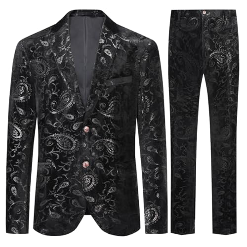 Allthemen Herren Anzug Jacquard Anzüge 2 Teilig Paisley Smoking für Hochzeit Party Schwarz M von Allthemen