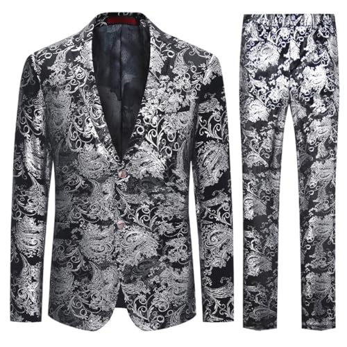 Allthemen Herren Anzug Jacquard Anzüge 2 Teilig Paisley Smoking für Hochzeit Party Silber S von Allthemen