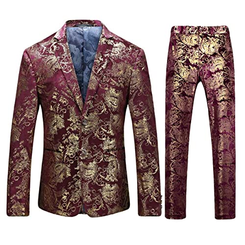 Allthemen Jacquard Smoking Herren Anzug Fallendes Revers 2 Teilig Set für Hochzeit Party Violett L von Allthemen