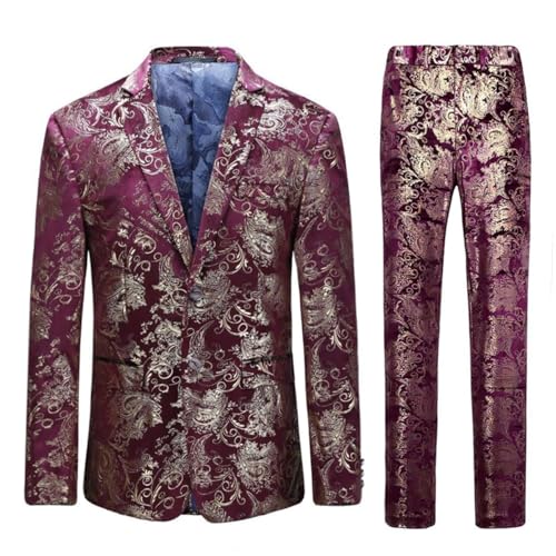 Allthemen Herren Anzug Jacquard Anzüge 2 Teilig Paisley Smoking für Hochzeit Party Violett XXL von Allthemen