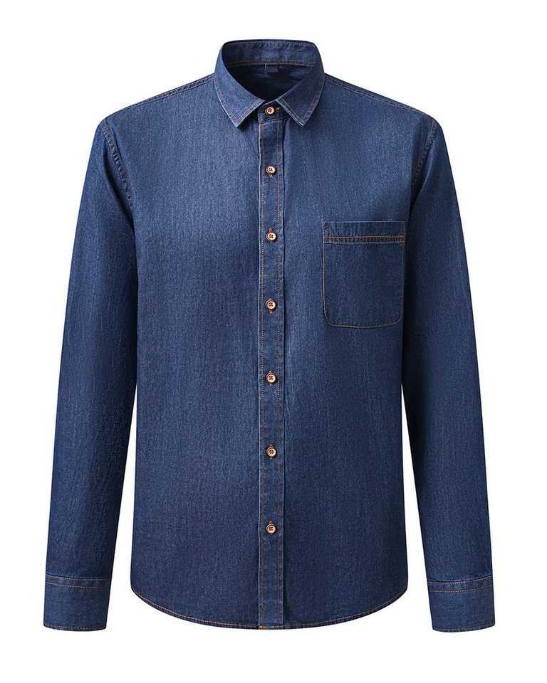 Allthemen Jeanshemd mit Brusttasche Herren Slim Fit Freizeithemd in Retro-Stil von Allthemen