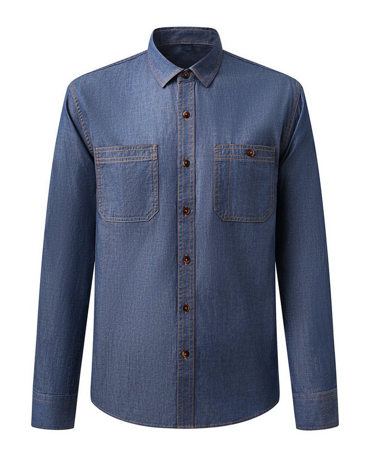 Allthemen Jeanshemd mit Brusttasche Herren Slim Fit Freizeithemd in Retro-Stil von Allthemen