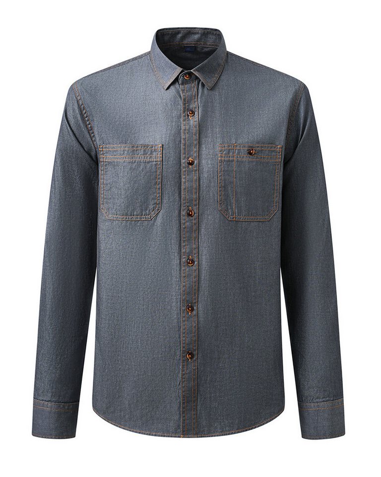 Allthemen Jeanshemd mit Brusttasche Herren Slim Fit Freizeithemd in Retro-Stil von Allthemen