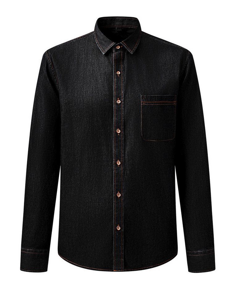 Allthemen Jeanshemd mit Brusttasche Herren Slim Fit Freizeithemd in Retro-Stil von Allthemen