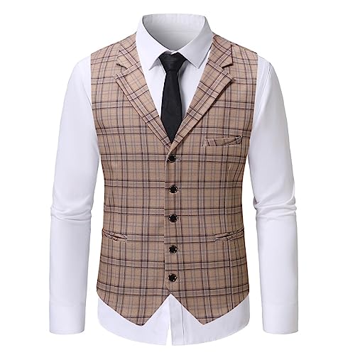 Allthemen Karierte Anzugweste Herren Weste Plaid Revers Ärmellose Westen Hochzeit Freizeit Braun L von Allthemen