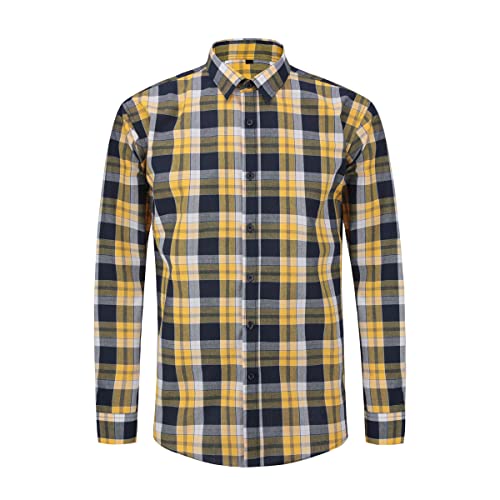 Allthemen Kariertes Hemd Herren Langarm Check Shirt Casual Trachtenhemd Regular Fit Männer #33 Gelb XL von Allthemen