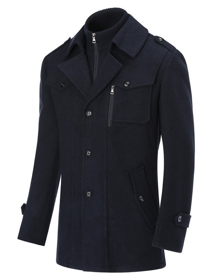 Allthemen Kurzmantel Herren Slim Fit Wollmantel mit abnehmbarem Doppelkragen Wintermantel von Allthemen