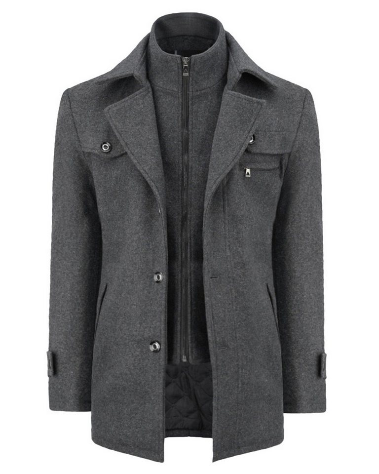 Allthemen Kurzmantel mit abnehmbarem Doppelkragen Wintermantel Herren vintage Wollmantel von Allthemen