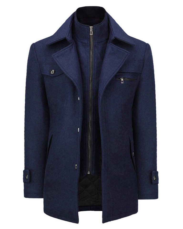 Allthemen Kurzmantel mit abnehmbarem Doppelkragen Wintermantel Herren vintage Wollmantel von Allthemen