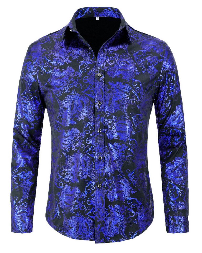 Allthemen Langarmhemd Herren Jacquard Freizeithemd für Party von Allthemen