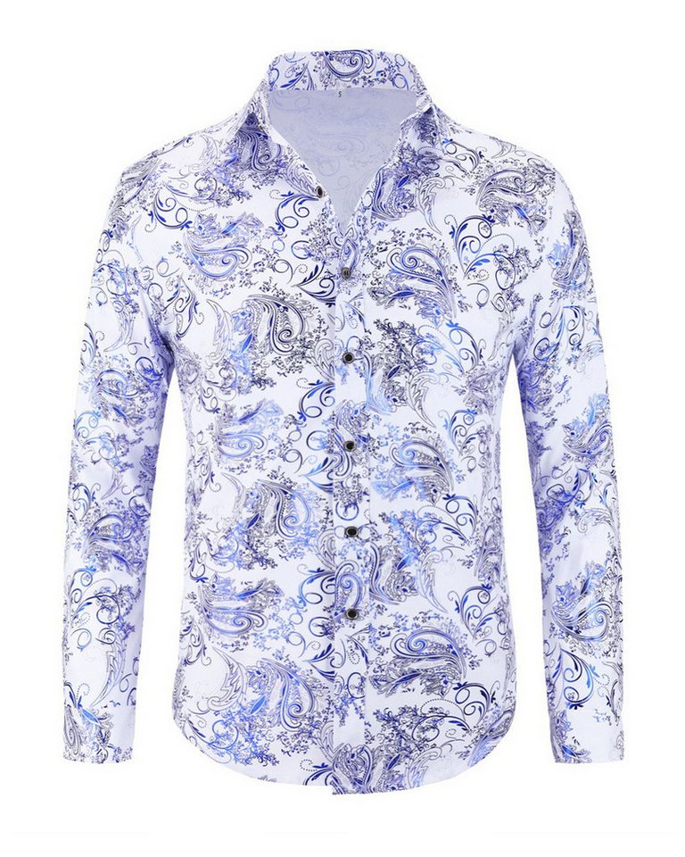 Allthemen Langarmhemd Herren Jacquard Freizeithemd für Party von Allthemen