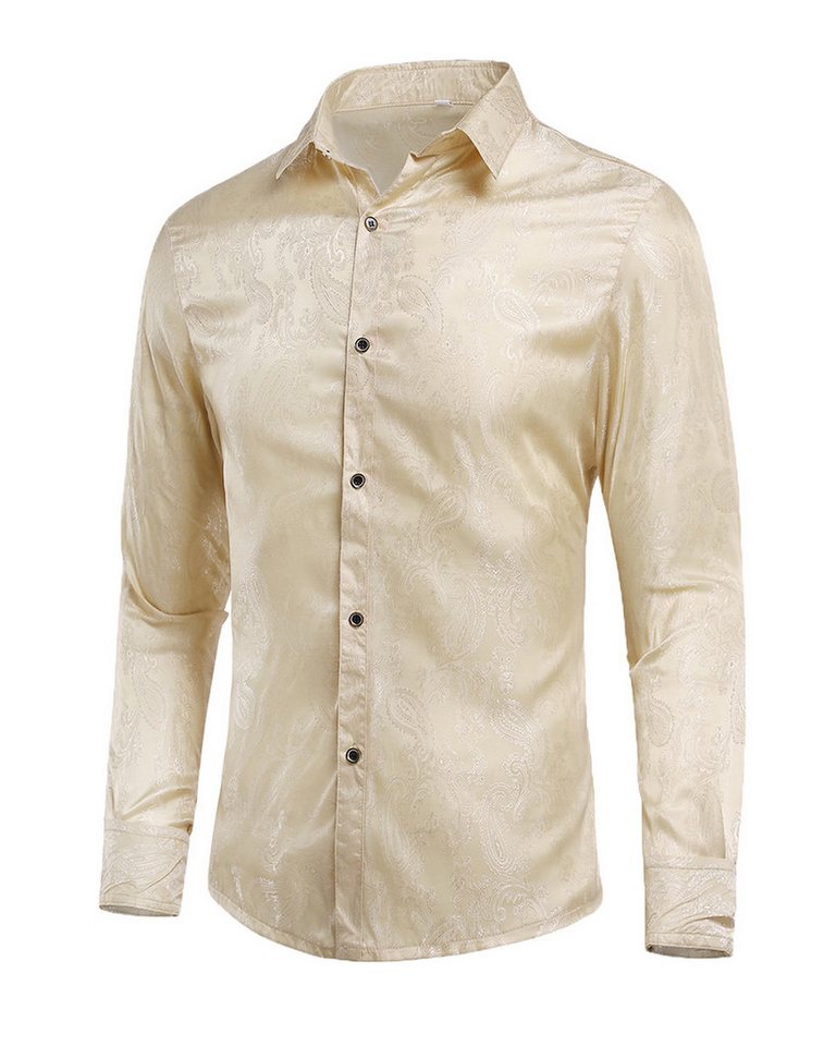 Allthemen Langarmhemd mit Stickerei Herren Freizeithemd florales Muster dünnes Sommerhemd von Allthemen