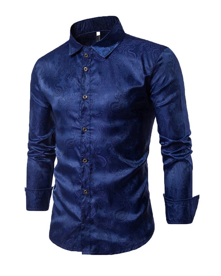 Allthemen Langarmhemd mit Stickerei Herren Freizeithemd florales Muster dünnes Sommerhemd von Allthemen