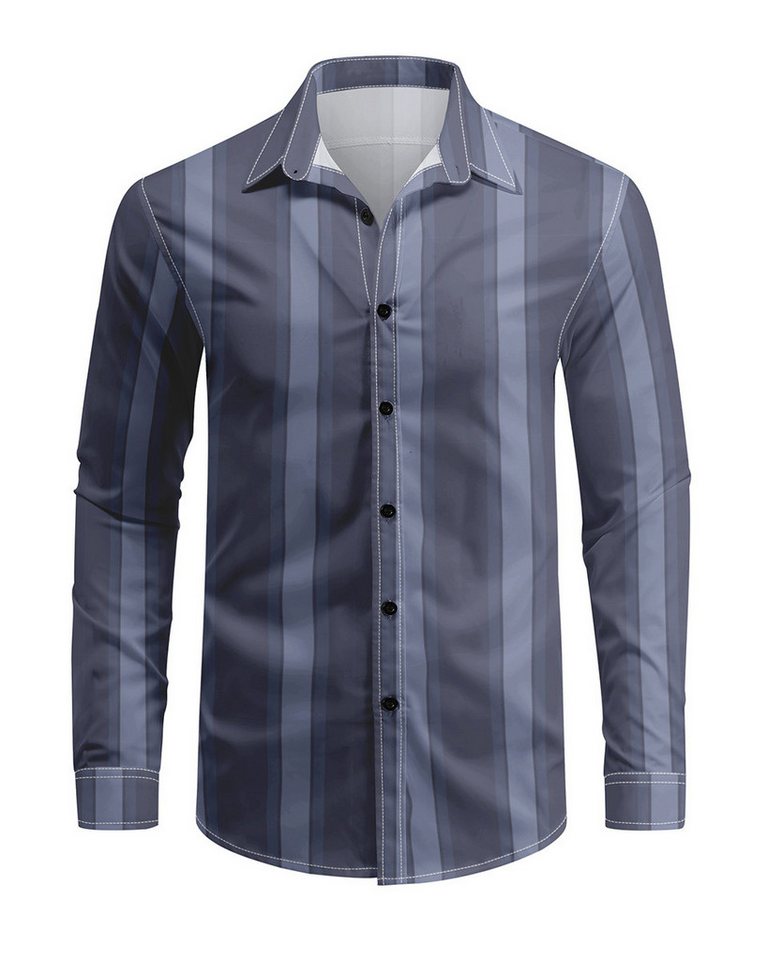 Allthemen Langarmhemd mit mehrfarbigen Blockstreifen Herren Freizeitshemd Regular Fit von Allthemen