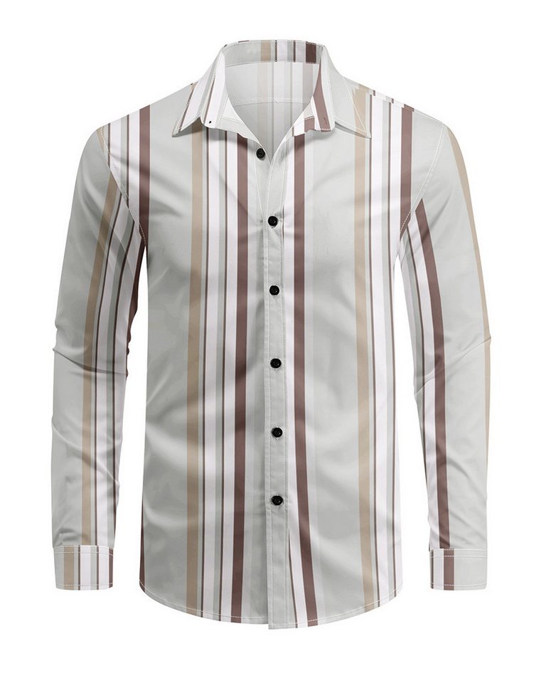 Allthemen Langarmhemd mit mehrfarbigen Blockstreifen Herren Freizeitshemd Regular Fit von Allthemen