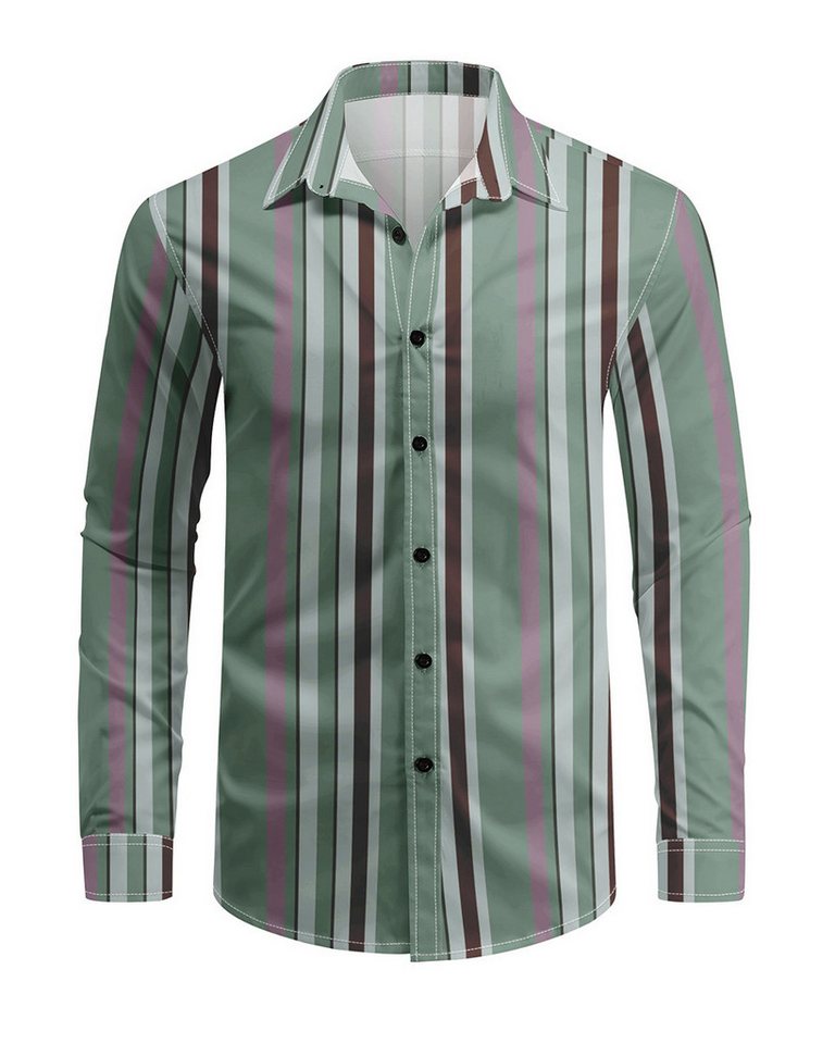 Allthemen Langarmhemd mit mehrfarbigen Blockstreifen Herren Freizeitshemd Regular Fit von Allthemen