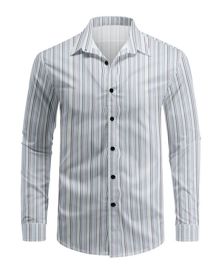Allthemen Langarmhemd mit mehrfarbigen Blockstreifen Herren Freizeitshemd Regular Fit von Allthemen