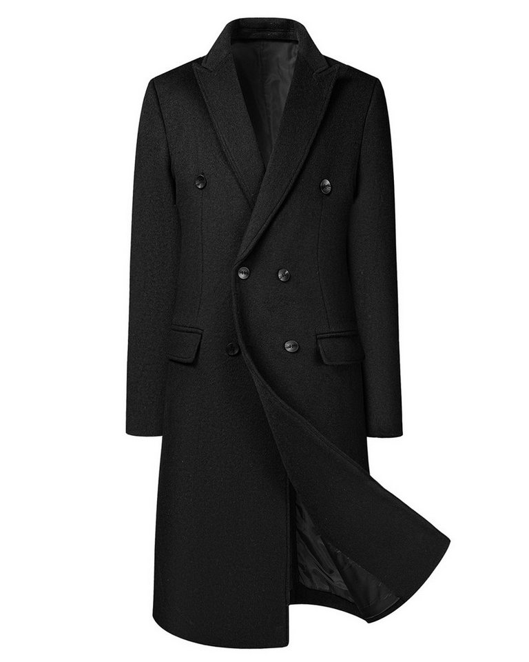 Allthemen Langmantel zweireihiger Herrenmantel in Uni Optik warmer Wintermantel von Allthemen