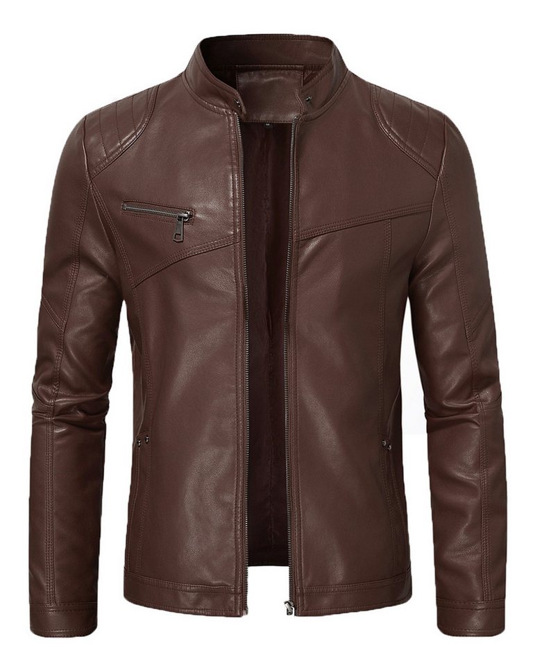 Allthemen Lederjacke Herren Bikerjacke mit Stehkragen von Allthemen