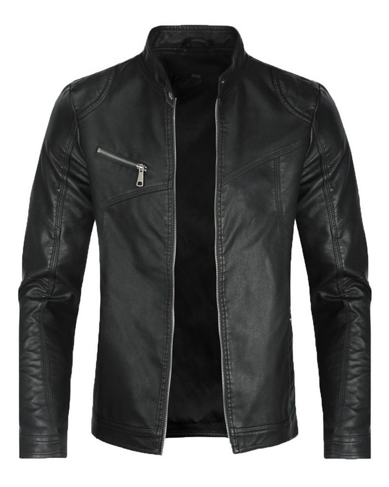 Allthemen Lederjacke Herren Bikerjacke mit Stehkragen von Allthemen