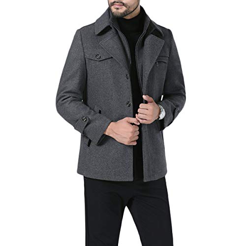 Allthemen Mantel Herren Kurzmantel Slim Fit Warm Wintermantel mit Stehkragen Winterjacke Business Wollmantel Grau M von Allthemen