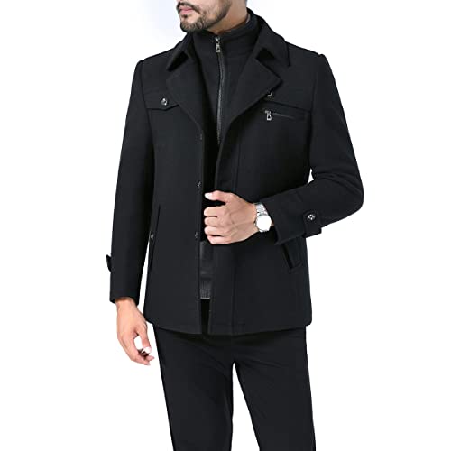 Allthemen Mantel Herren Kurzmantel Slim Fit Warm Wintermantel mit Stehkragen Winterjacke Business Wollmantel Schwarz L von Allthemen