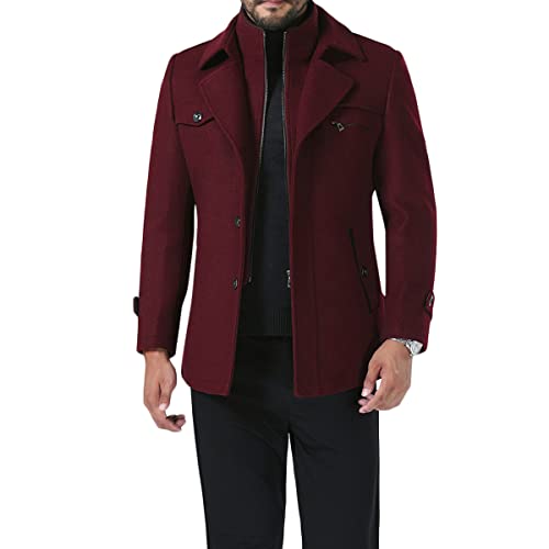 Allthemen Mantel Herren Kurzmantel Slim Fit Warm Wintermantel mit Stehkragen Winterjacke Business Wollmantel Weinrot L von Allthemen