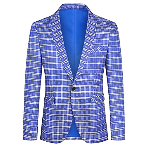 Allthemen Sakko Herren Bunte Sakko Kariert Slim Fit Herren Anzugsakko Herren Blazer für Party Hochzeit Blau XL von Allthemen