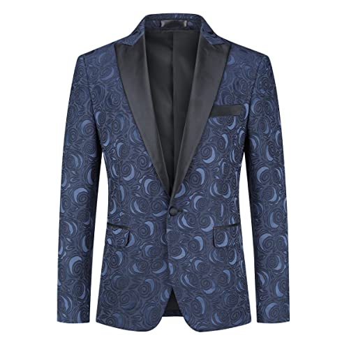 Allthemen Sakko Herren Jacquard Slim Fit Smokingjacke Bunte Blumen Anzugjacke für Hochzeit Party Dunkelblau 3XL von Allthemen