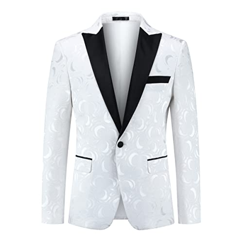 Allthemen Sakko Herren Jacquard Slim Fit Smokingjacke Bunte Blumen Anzugjacke für Hochzeit Party Weiß XXL von Allthemen