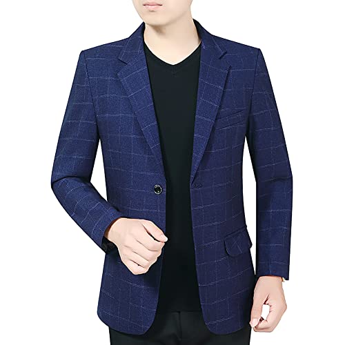 Allthemen Sakko Herren Kariert 2 Knopf Anzugjacke Slim Fit Business Männer Blazer für Hochzeit Freizeit Dunkelblau M von Allthemen