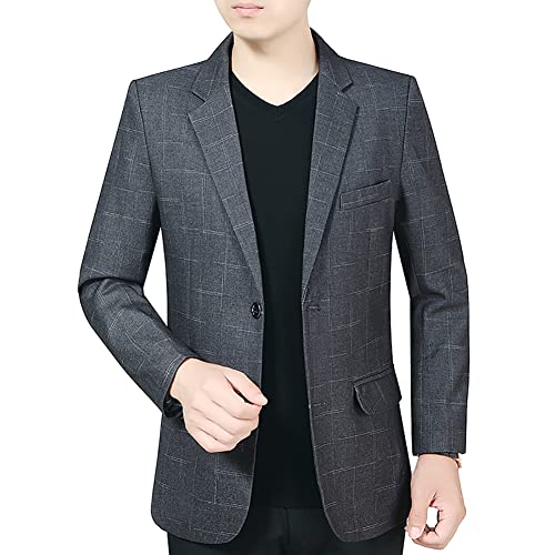 Allthemen Sakko Herren Kariert 2 Knopf Anzugjacke Slim Fit Business Männer Blazer für Hochzeit Freizeit Grau S von Allthemen