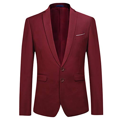 Allthemen Sakko Herren Slim Fit Anzugjacke Business Blazer 2 Knöpfe Sakko Hochzeit Freizeit Weinrot XL von Allthemen