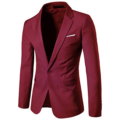 Allthemen Sakko Herren Slim Fit Anzugjacke EIN Knopf Sakko für Business Weinrot M von Allthemen