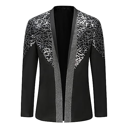 Allthemen Sakko Herren Slim Fit Bunte Sakko Casual Blazer Glitzer Smokingjacke für Hochzeit #C4B0033 Schwarz 3XL von Allthemen