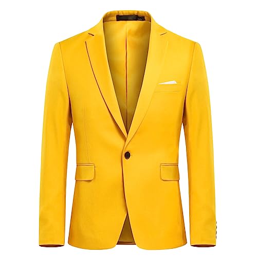 Allthemen Sakko Herren Slim Fit EIN Knopf Anzugjacke Herren Blazer für Business Hochzeit Freizeit Gelb XXL von Allthemen