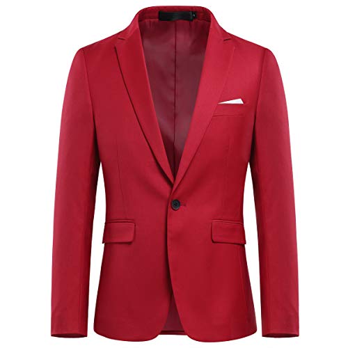 Allthemen Sakko Herren Slim Fit EIN Knopf Anzugjacke Herren Blazer für Business Hochzeit Freizeit Rot 3XL von Allthemen