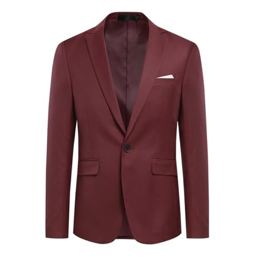 Allthemen Herren Sakko Slim Fit 1 Knopf Anzugjacke Blazer für Business Hochzeit Freizeit Weinrot XL von Allthemen