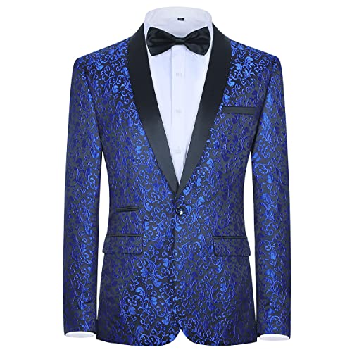 Allthemen Sakko Herren Slim Fit Jacquard Bunte Sakko Casual Blazer Glitzer Smokingjacke Anzugjacke für Hochzeit Blau M von Allthemen