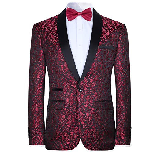 Allthemen Sakko Herren Slim Fit Jacquard Bunte Sakko Casual Blazer Glitzer Smokingjacke Anzugjacke für Hochzeit Rot 3XL von Allthemen