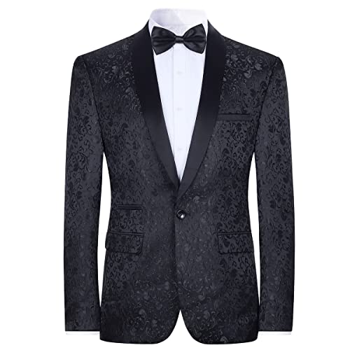 Allthemen Sakko Herren Slim Fit Jacquard Bunte Sakko Casual Blazer Glitzer Smokingjacke Anzugjacke für Hochzeit Schwarz M von Allthemen