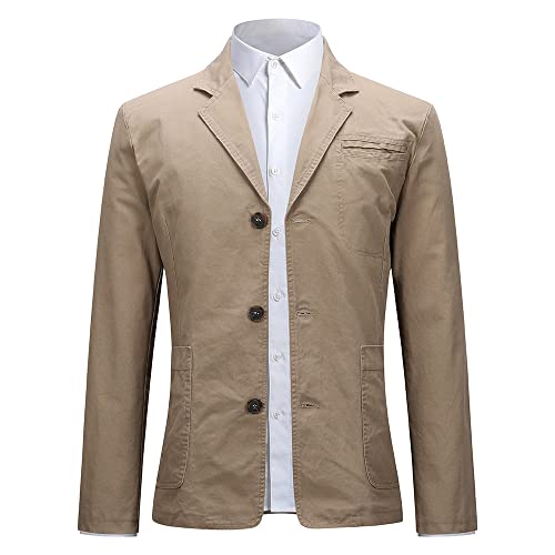 Allthemen Sakko Herren Slim Fit Sportjacke Männer Casual Blazer Freizeit Jackett Used Look Khaki L von Allthemen