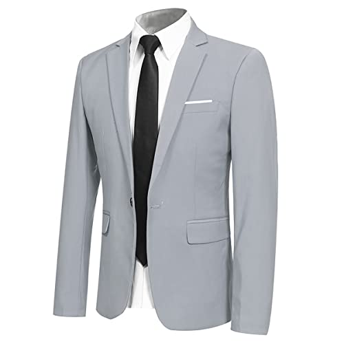 Allthemen Sakko Herren Slim Fit Sportlich Anzugjacke Herren Blazer Business Hochzeit Freizeit Hellgrau XXL von Allthemen