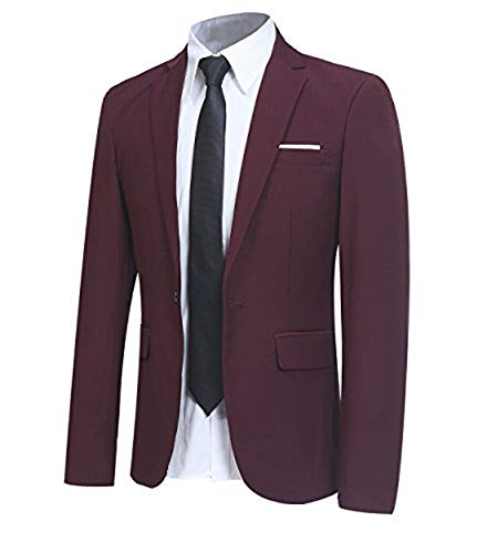 Allthemen Sakko Herren Slim Fit Sportlich Anzugjacke Herren Blazer Business Hochzeit Freizeit Weinrot XXL von Allthemen