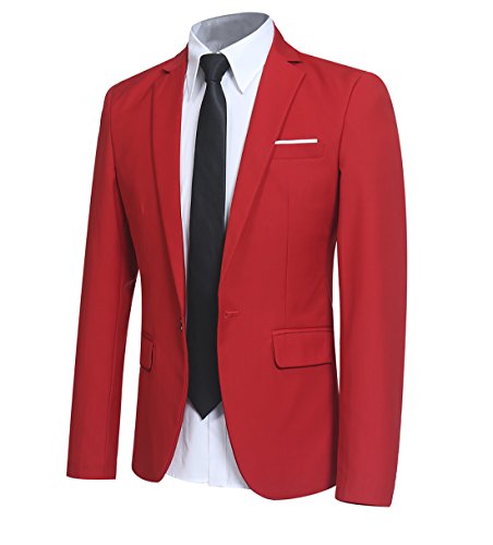 Allthemen Herren Sakko Slim Fit Sportlich Blazer Anzugjacke 1 Knopf Business Hochzeit Freizeit Rot S von Allthemen