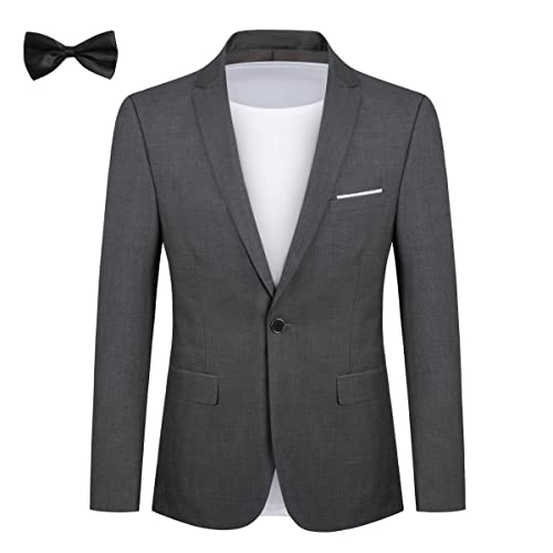 Allthemen Sakko Herren Slim Fit Sportlich Anzugjacke mit Fliege EIN Knopf Herren Blazer für Business Hochzeit Freizeit Grau M von Allthemen