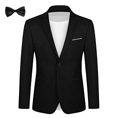 Allthemen Sakko Herren Slim Fit Sportlich Anzugjacke mit Fliege EIN Knopf Herren Blazer für Business Hochzeit Freizeit Schwarz 3XL von Allthemen