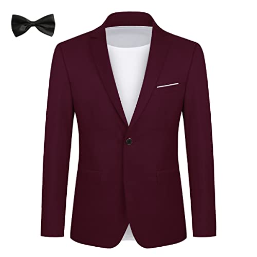 Allthemen Sakko Herren Slim Fit Sportlich Anzugjacke mit Fliege EIN Knopf Herren Blazer für Business Hochzeit Freizeit Weinrot L von Allthemen